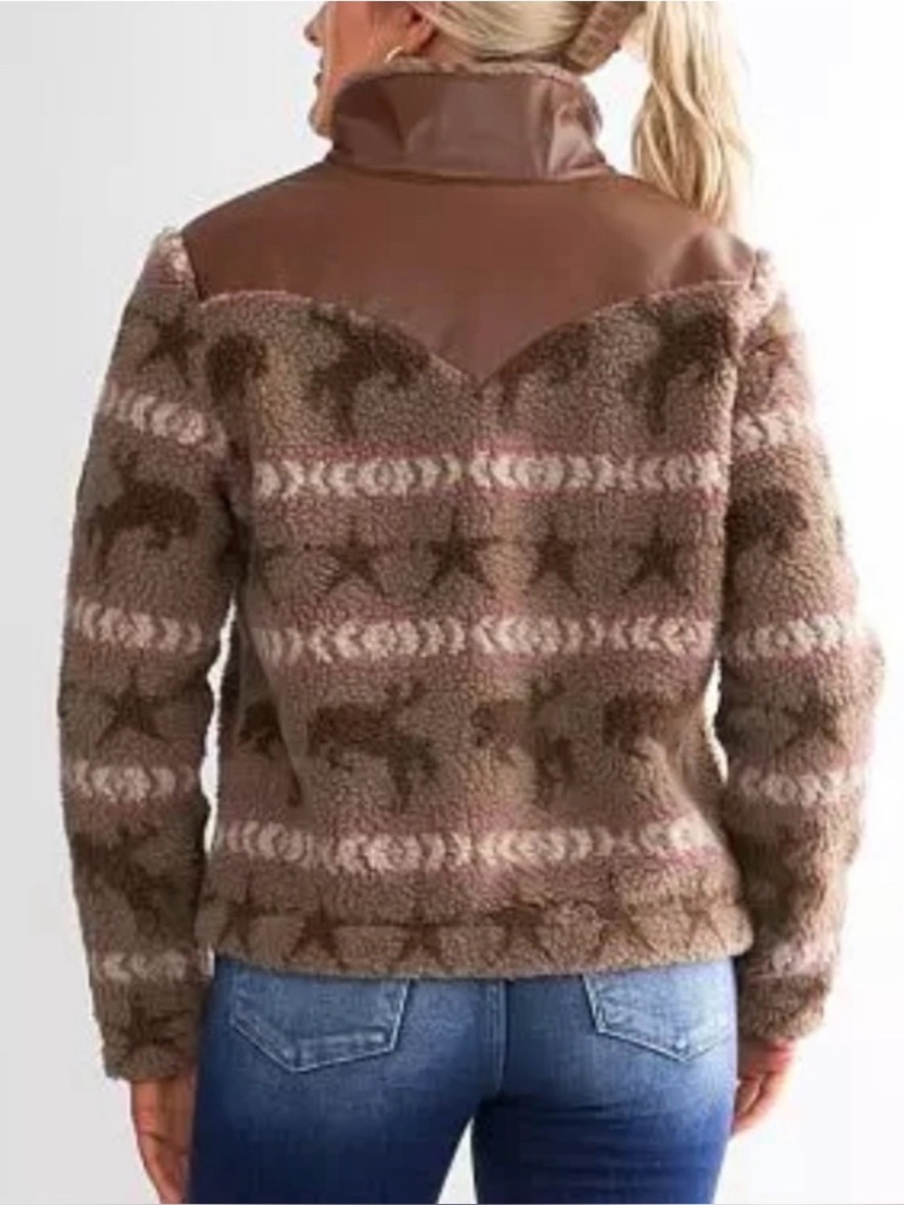 ARIAT BANDIT PRINTED SHERPA FLEECE JACKET WESTERN HORSE FAUX LEATHER YOKE